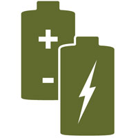  Clipart of two batteries, one with bolt signal, and the other one’s electrodes marked with plus and minus signal  